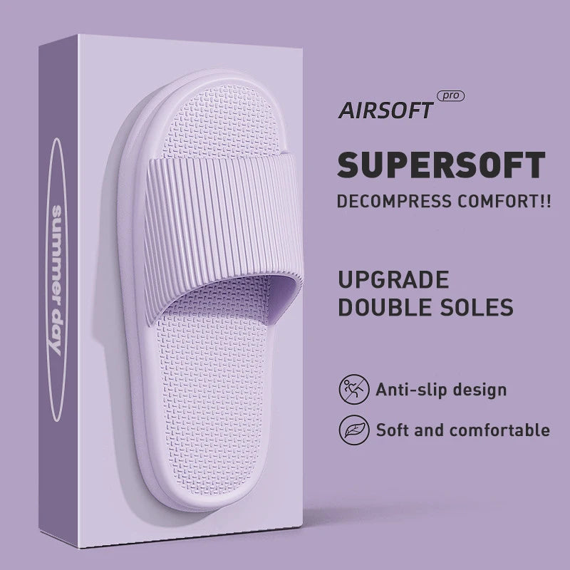 Summer Lovely Solid Color Home Slippers for Women Men Non-Slip EVA Bathroom Slides Females Concise Light Sandals Couples Shoes