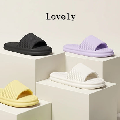 Summer Lovely Solid Color Home Slippers for Women Men Non-Slip EVA Bathroom Slides Females Concise Light Sandals Couples Shoes